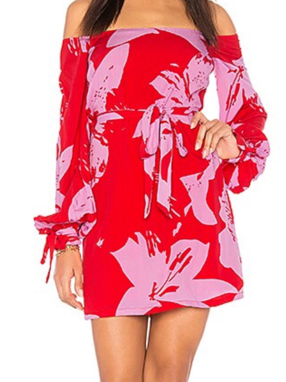 Bardot Dariela Off-the-Shoulder Resort Floral Revolve Mini Dress Size 6 Small